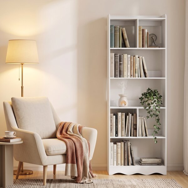 HOMCOM Bibliotecă cu 6 Rafturi și Rafturi Deschise Compartimentate, Alb | Aosom Romania