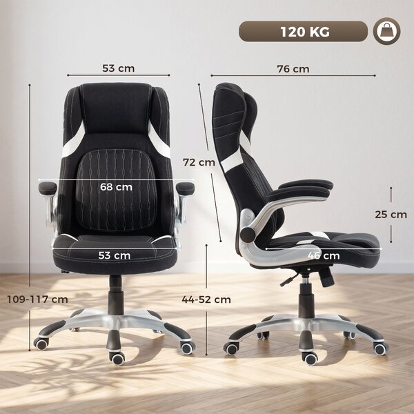Vinsetto Scaun de Birou Ergonomic din Material Tip In, cu Suport Lombar, Înălțime Reglabilă, Funcție Balans, Negru | Aosom Romania