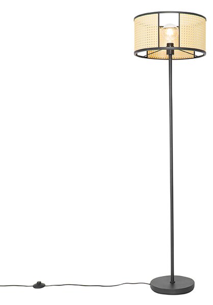 Lampa de podea retro neagra cu ratan 40 cm - Akira