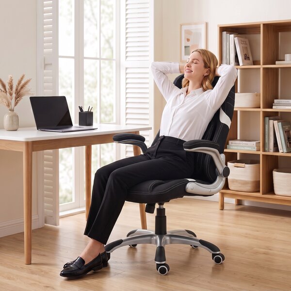 Vinsetto Scaun de Birou Ergonomic din Material Tip In, cu Suport Lombar, Înălțime Reglabilă, Funcție Balans, Negru | Aosom Romania