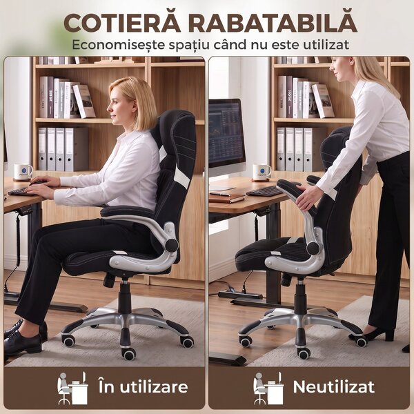 Vinsetto Scaun de Birou Ergonomic din Material Tip In, cu Suport Lombar, Înălțime Reglabilă, Funcție Balans, Negru | Aosom Romania