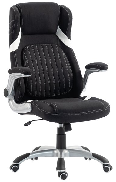 Vinsetto Scaun de Birou Ergonomic din Material Tip In, cu Suport Lombar, Înălțime Reglabilă, Funcție Balans, Negru | Aosom Romania