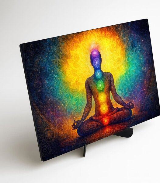 DUBLEZ | Imagine din lemn al meditației - Yoga și chakre | Imprimare UV premium