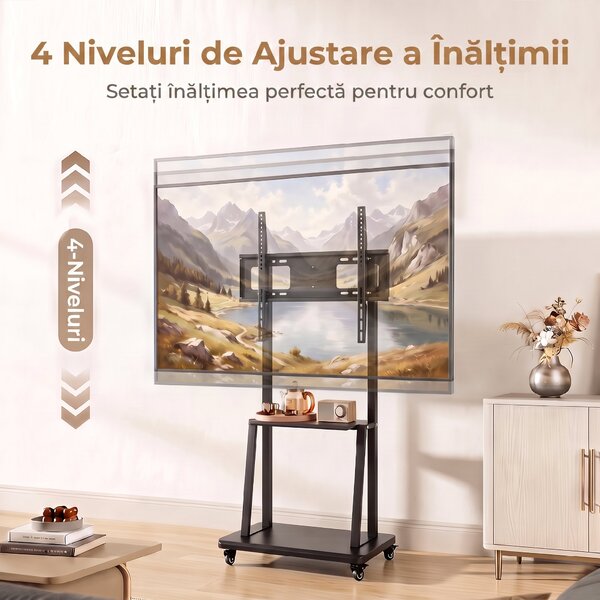 HOMCOM Suport Mobil pentru Televizor de 32-75 Inci, VESA Maxim 400x600, Negru | Aosom Romania