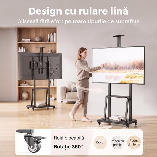 HOMCOM Suport Mobil pentru Televizor de 32-75 Inci, VESA Maxim 400x600, Negru | Aosom Romania