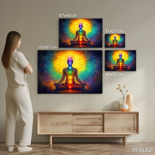 DUBLEZ | Imagine din lemn al meditației - Yoga și chakre | Imprimare UV premium