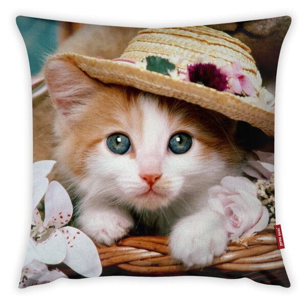 Față de pernă cu amestec din bumbac Vitaus Cute Kitten, 43 x 43 cm