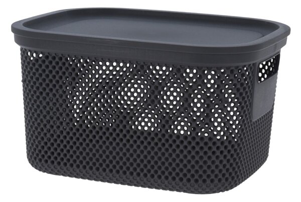 Coș depozitare cu capac, 6 L, din plastic perforat, Storage Solutions, gri închis