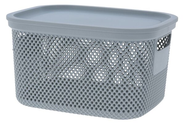 Coș depozitare cu capac, 6 L, din plastic perforat, Storage Solutions, gri deschis