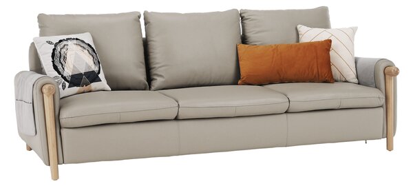 Canapea complet tapiţată 3 locuri, piele / piele ecologică gri deschis, LINSY