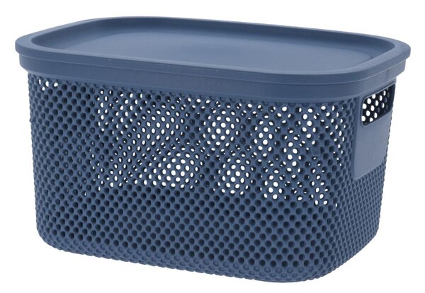 Coș depozitare cu capac, 6 L, din plastic perforat, Storage Solutions, albastru