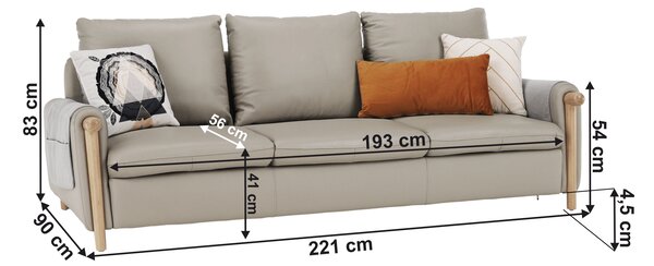 KONDELA Canapea complet tapiţată 3 locuri, piele / piele ecologică gri deschis, LINSY