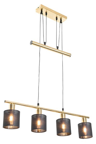 Lampă suspendată modernă alamă cu abajur negru 4 lumini - Merwe