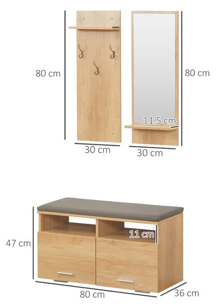 HOMCOM Organizator 3 în 1 pentru Hol, Dulap Pantofi, Oglindă, Finisaj din PAL și Piele PU, Design Modern și Funcțional | Aosom Romania