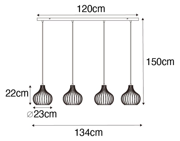 Lampă modernă cu pandantiv neagră cu 4 lumini - Saffira