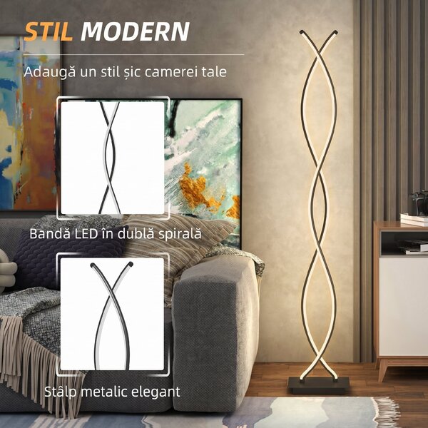 HOMCOM Lampă de Podea LED cu Spirală Dublă, Negru | Aosom Romania