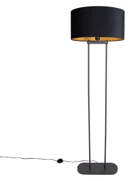 Lampă de podea neagră cu abajur oval negru 50cm - Thijmen