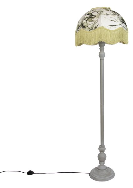 Lampă de podea neagră cu abajur floral și interior alb 45cm - Classico