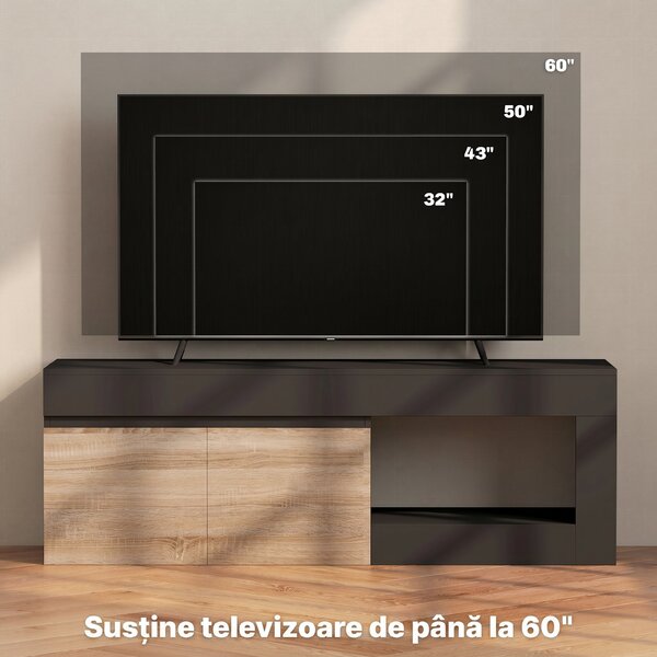 HOMCOM Comodă TV Modernă cu Dulap, Negru și Lemn Natur | Aosom Romania