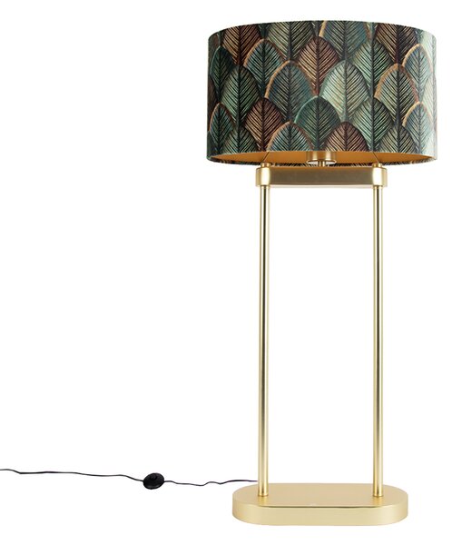 Lampă de podea din alamă cu abajur oval cu design de frunze și interior auriu 35cm - Thijmen