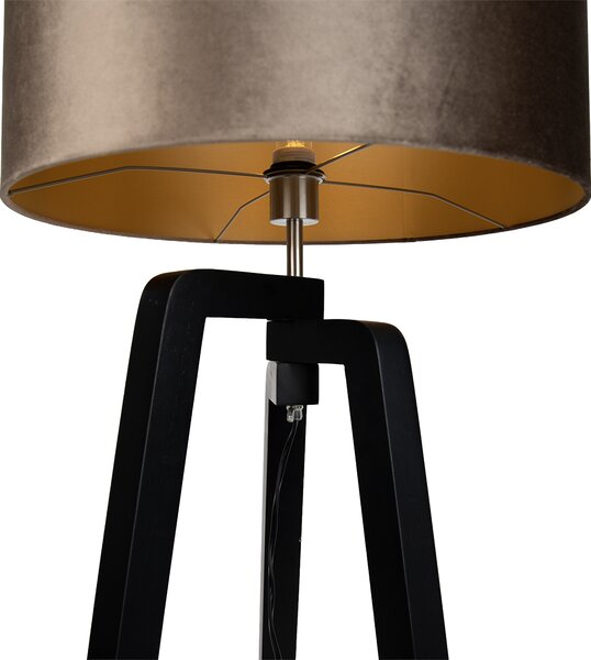 Lampă de podea neagră tip trepied cu abajur maro cu interior auriu 50cm - Puros