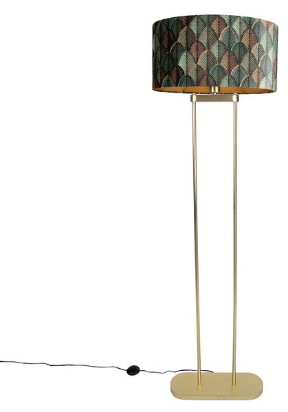 Lampă de podea din alamă cu abajur oval cu design cu frunze și interior auriu 50cm - Thijmen