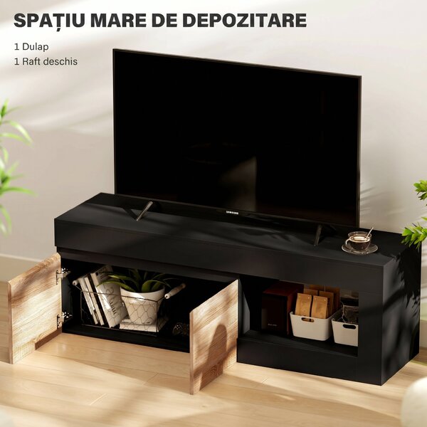 HOMCOM Comodă TV Modernă cu Dulap, Negru și Lemn Natur | Aosom Romania