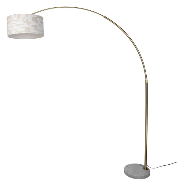 Lampă de podea din alamă cu abajur cu dungi albe și bej de 50 cm - XXL