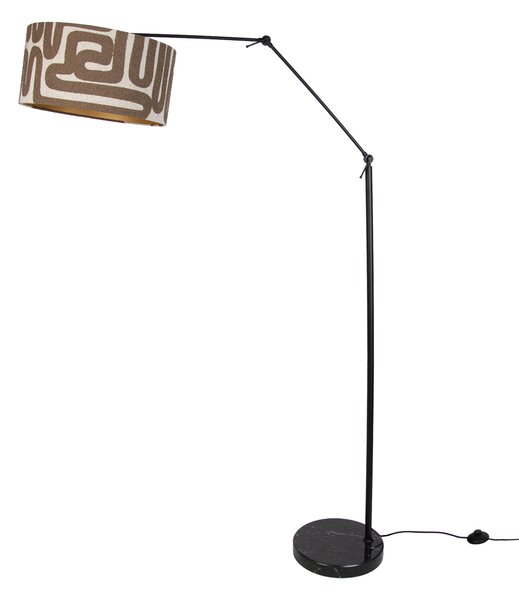 Lampă de podea neagră reglabilă cu abajur cu dungi maro și bej de 50 cm - Editor