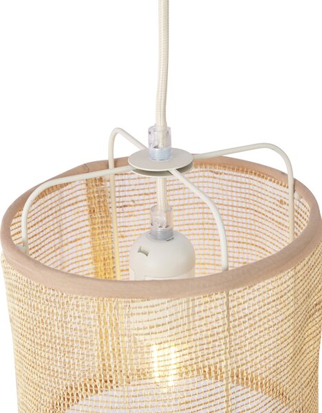 Lampă suspendată Japandi bej cu abajururi din material textil cu 6 lumini - Yente