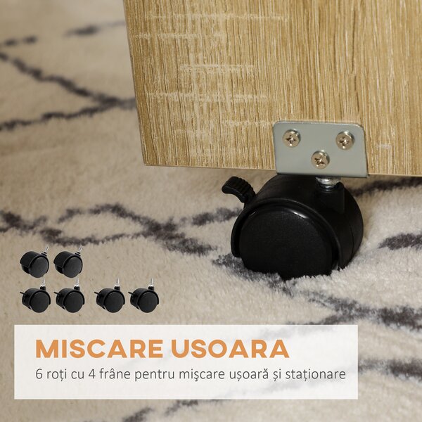 Set dining 4 persoane HOMCOM, masa de bucatarie cu extensie plianta, rotile, 4 scaune, culoare stejar | Aosom RO