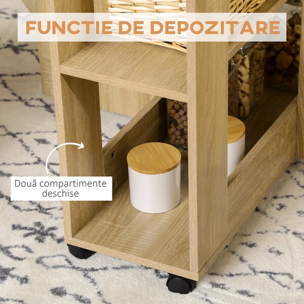 Set dining 4 persoane HOMCOM, masa de bucatarie cu extensie plianta, rotile, 4 scaune, culoare stejar | Aosom RO