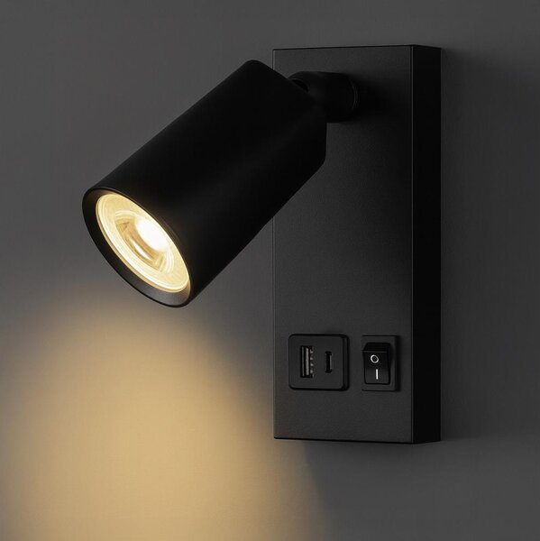 Aplică de perete tip spot cu încărcare USB LED/5W/230V, neagră