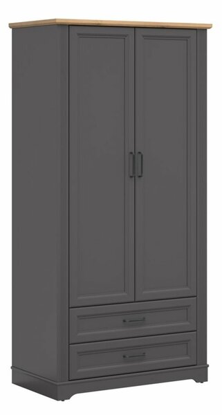 Dulap Sorcavi 112, Stejar artizan, Grafit, 200x100x54cm, 83.4 kg, Uși dulap: Cu balamale, Numărul de rafturi: 1, Numărul de rafturi: 1