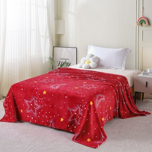 Patura cocolino rosie cu stelute 200x230cm