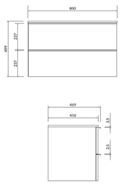 Cersanit Virgo, dulap suspendat sub chiuveta cu blat 80x45x50 cm, alb-crom lucios, S522-026