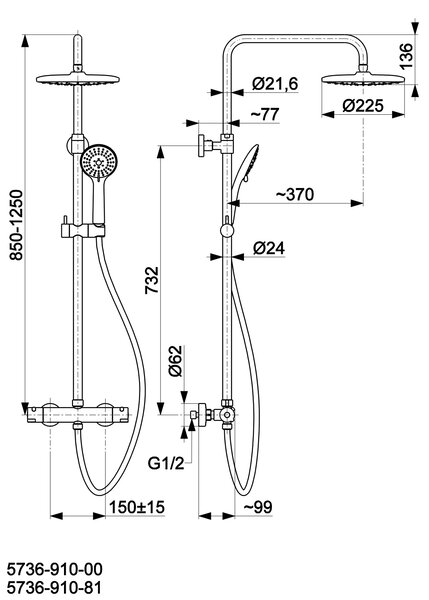 KFA Armatura Moza set de duș perete cu termostat cu duș de ploaie crom 5736-910-00