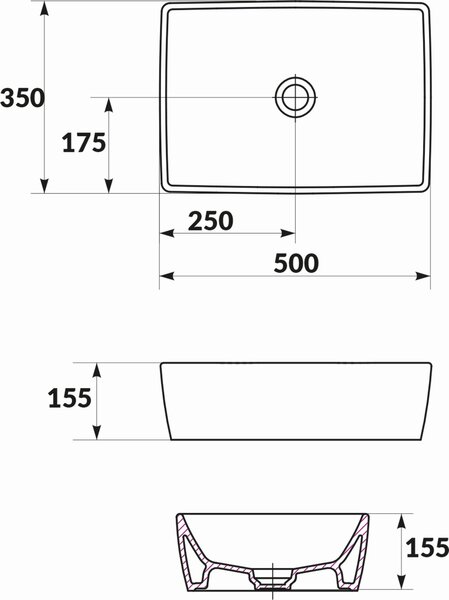 Cersanit City lavoar 50.5x35.5 cm dreptunghiular de blat alb luciu K35-048