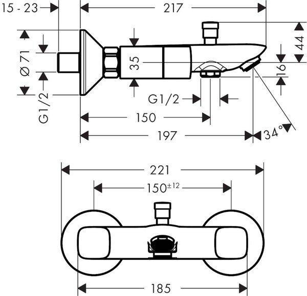 Hansgrohe Logis baterie cadă-duș perete crom 71243000