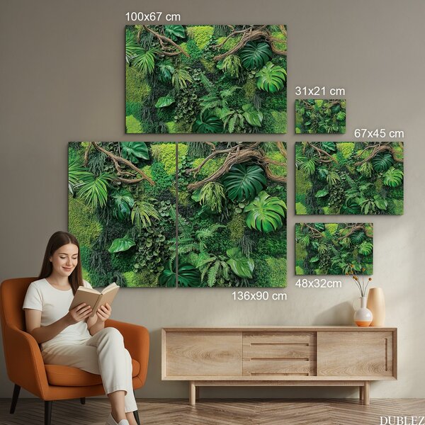 DUBLEZ | Tablou din lemn cu efect de mușchi - Monstera | Imprimare UV premium