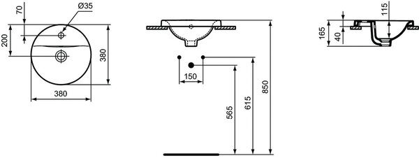 Ideal Standard Connect lavoar 38x38 cm rotund încastrat alb luciu E504101