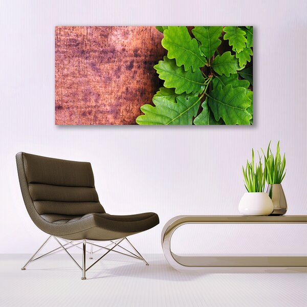 Tablou pe sticla Frunze de stejar verde florale