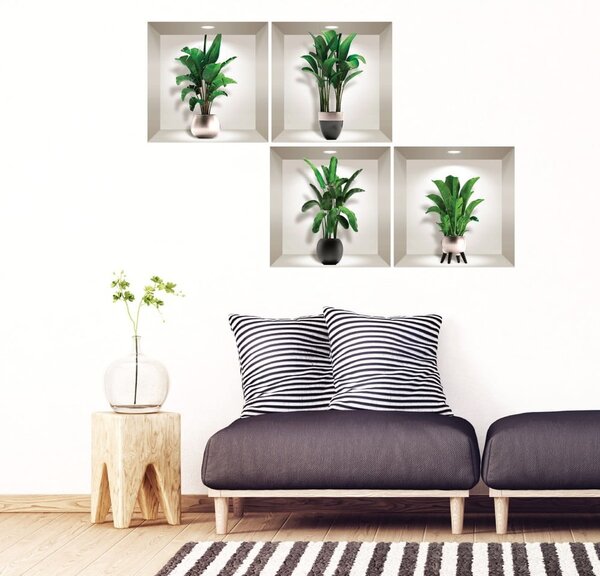 Set 4 autocolante 3D pentru perete Ambiance Exotic Palm Leaves