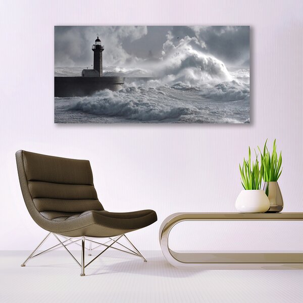Tablou pe sticla Farul Lacul Sea Nature Gray