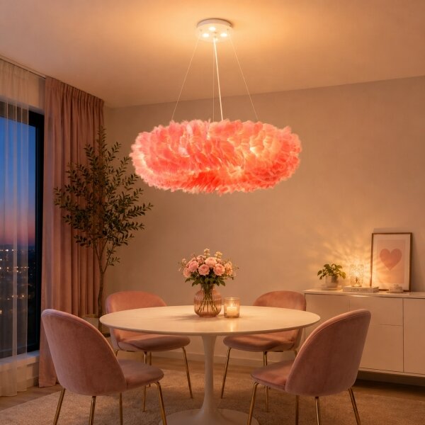 Brilagi - Lustră LED pe cablu FEATHER 3xE27/40W/230V + 3xLED/3W diam. 50 cm roz