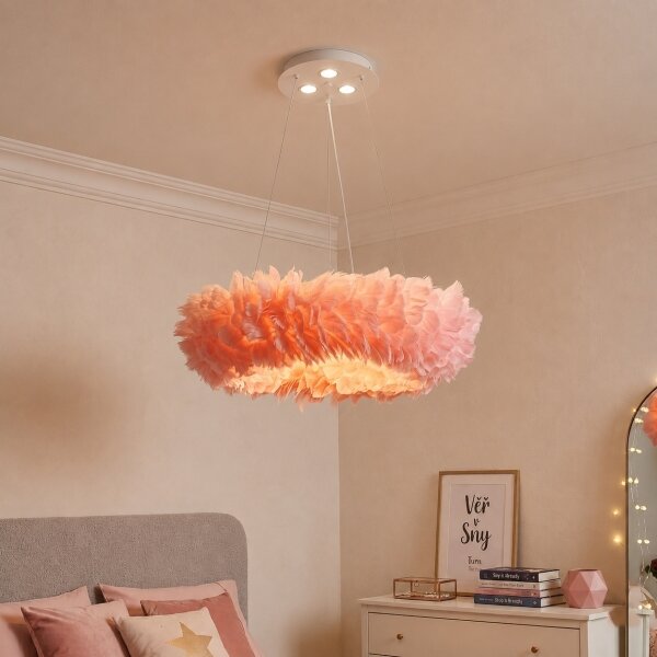 Brilagi - Lustră LED pe cablu FEATHER 3xE27/40W/230V + 3xLED/3W diam. 50 cm roz