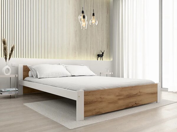 Pat de o persoana IKAROS 120 x 200 cm, stejar artizan/alb Saltele: Fara saltea, Somiera pat: Cu lamele drepte