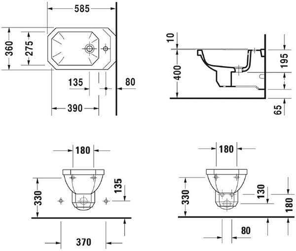 Duravit Seria 1930 bideu agăţat alb 0266100000