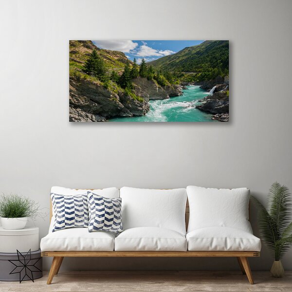 Tablou pe panza canvas Munții River Peisaj Albastru Verde