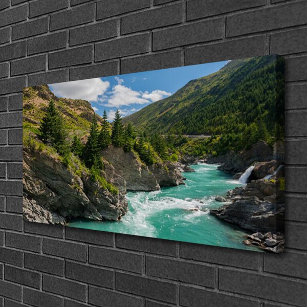 Tablou pe panza canvas Munții River Peisaj Albastru Verde
